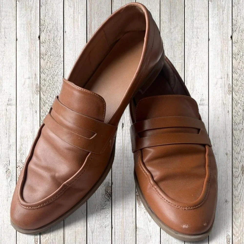 Women's Brown Penny Loafers Classic Preppy Slip On Shoes Size 8